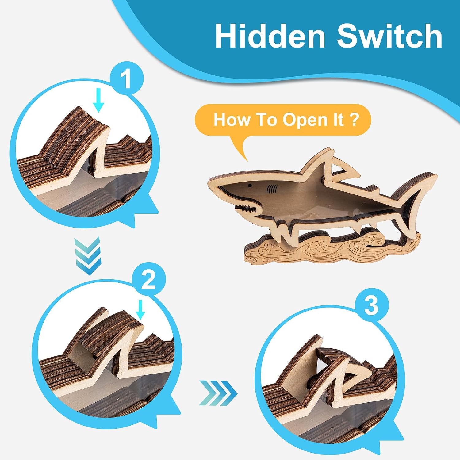13 Inch Shark Tooth Display Case,Shark Teeth Shadow Box,Wooden Shark Teeth Holder Display,Megalodon Tooth Display for Collectors Perfect for Beach Decor and Shark Gifts