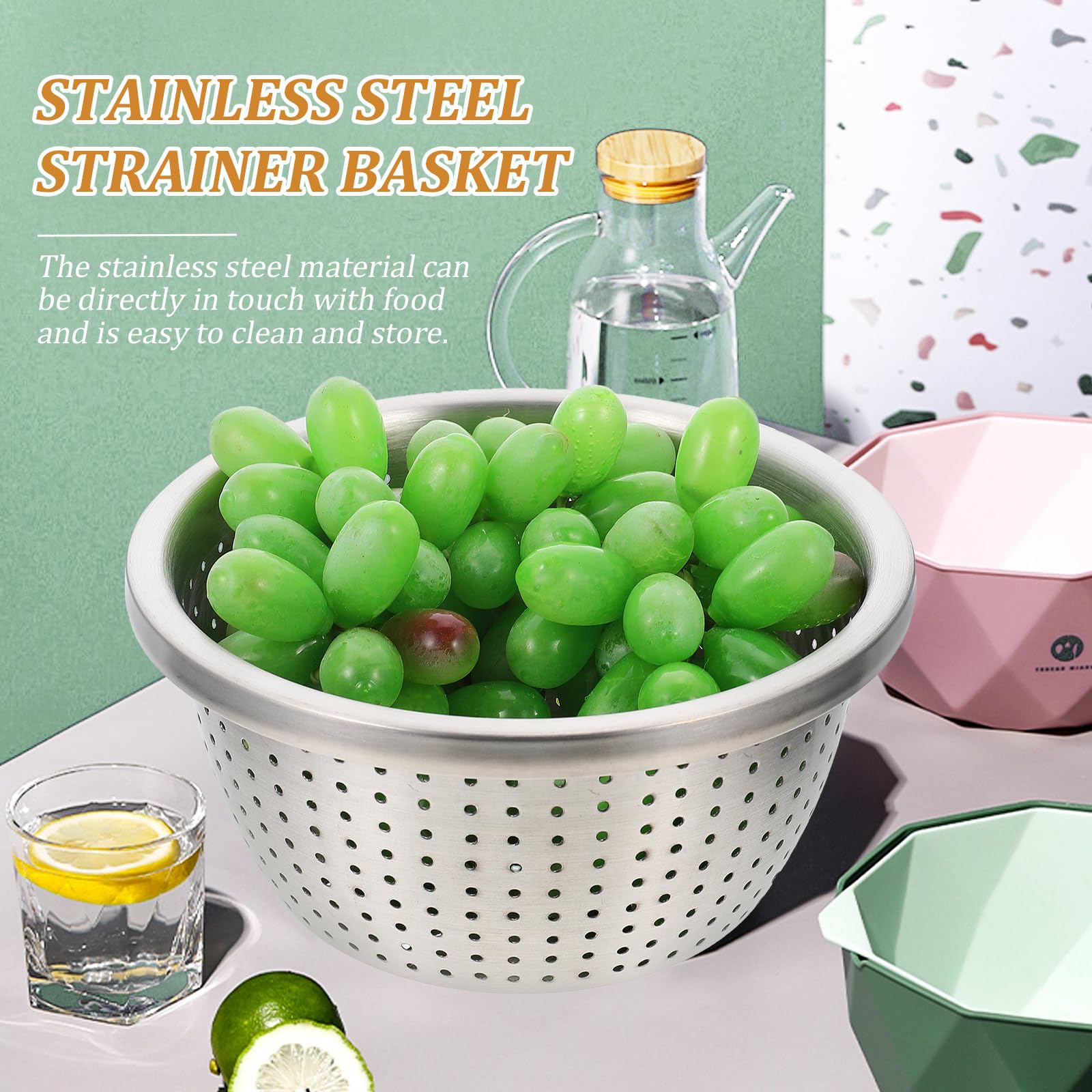 Colador Multifunción para Lavar Arroz y Frutas 18Cm Acero Inoxidable 304 Resistente Orificio de Drenaje Práctico para Cocina Hogar y Restaurante