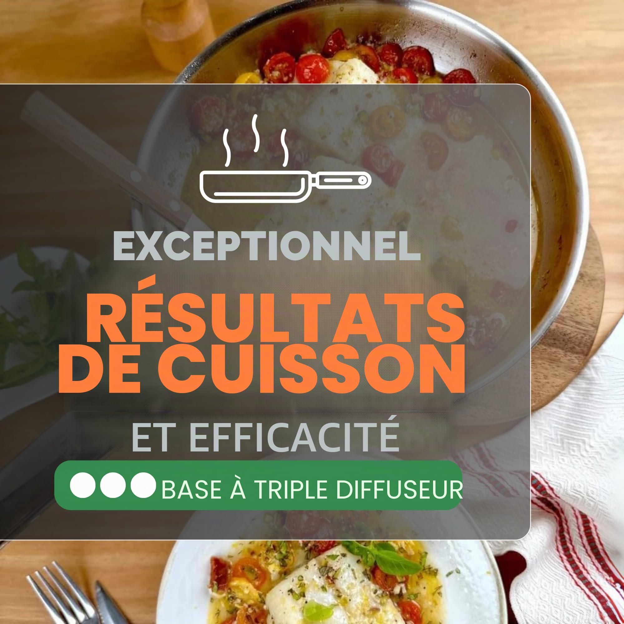BRA Signature | Lot de 3 poêles en acier inoxydable 18/10 professionnel sans revêtement antiadhésif, triple fond diffuseur, tous feux dont induction, finition polie brillante, 20-24-26 cm