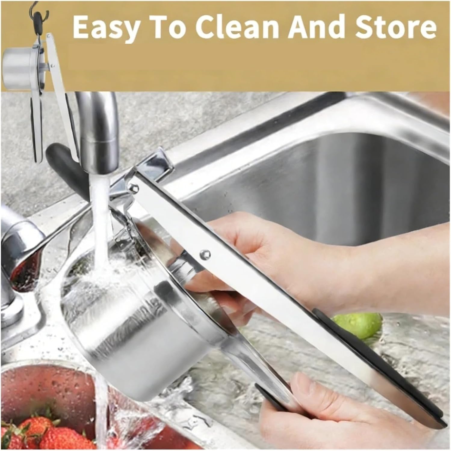 Stainless Steel Potato Ricer - Heavy Duty Masher for Fruits and Vegetables with Handles