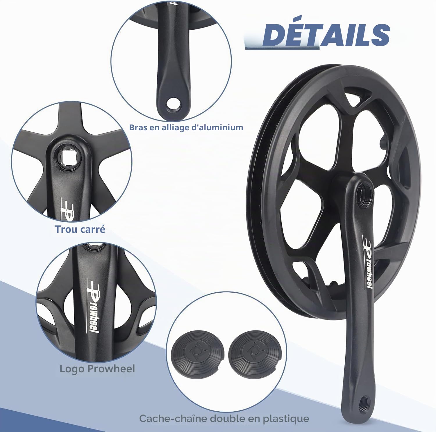 ZUKKA Prowheel Tourney Pédalier de vélo 48T/52T Bras en alliage d'aluminium pour Singel Speed 1/6/7/8 vitesses 170 mm Vélo de ville, Fat Bike, vélo électrique pliant
