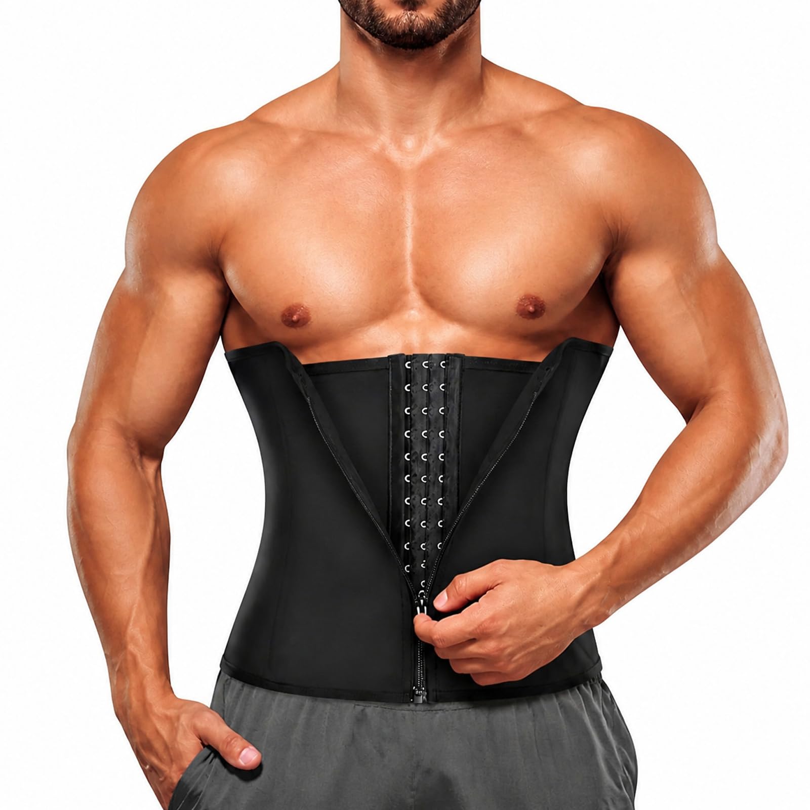 Gdrghe Waist Trainer Men Neoprene Body Shaper for Slimming Belt Compression Corset Shapewear Trimmer Tummy Control Gym Fitness Workout (Black, XL)