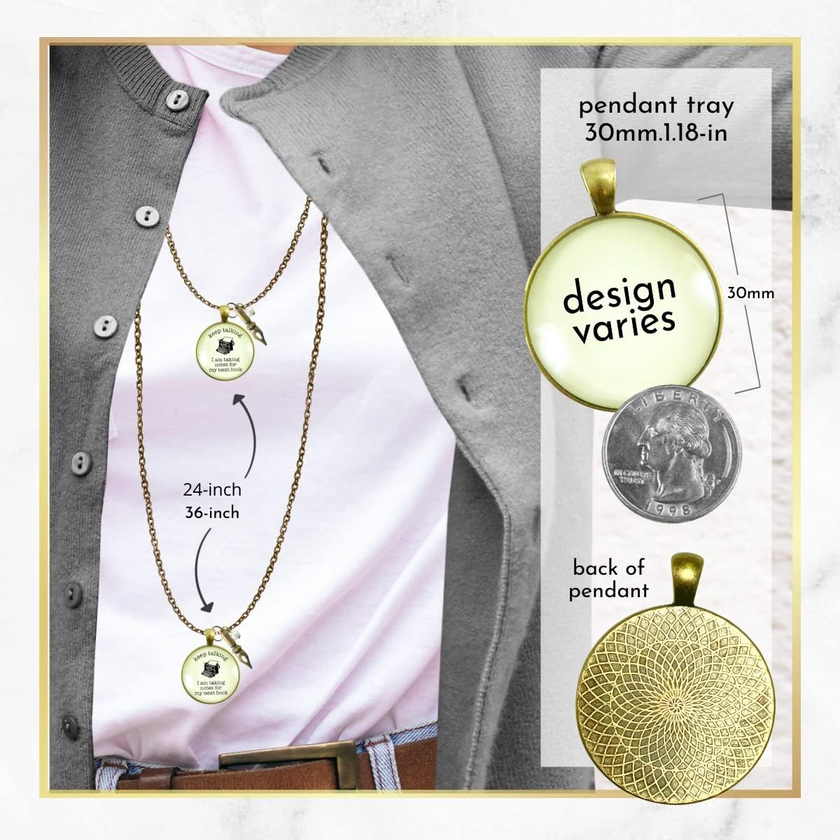 Gutsy Goodness Reader Writer Necklace Novelty Quotes Handmade Vintage Theme Pendant Jewelry