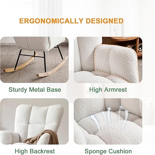 Miniatura 4 de Mecedoras para guardería, con respaldo alto, mecedora tapizada, reclinable, moderna, mecedora, cómodos sillones para guardería, dormitorio, sala de