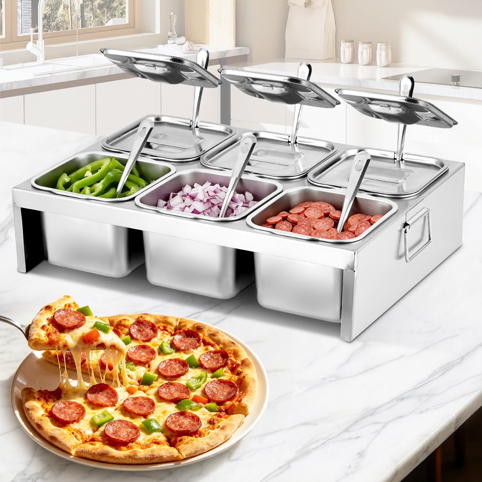 YJINGRUI Pizza Topping Station 12L Pizza Ingredients Station