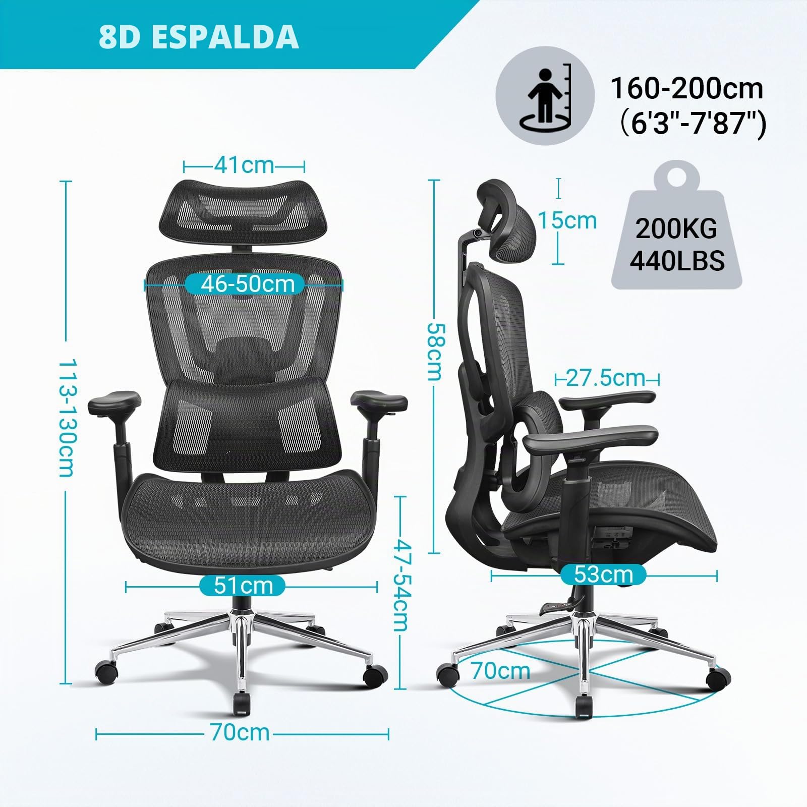 MELOKEA Silla de Oficina de 200 kg, Ganador de Pruebas ergonómicas, Soporte Lumbar Ajustable 9P, reposabrazos 4D + Magic, Silla de Oficina EN12520 | Apoyabrazos 6D Magic, bloqueo de 3 posiciones y respaldo ergonómico para una comodidad óptima