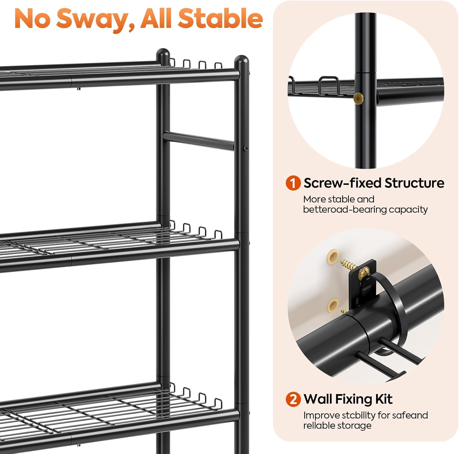 APEXCHASER Metal Shelving, 4-Tier Storage Shelves with Hooks, Adjustable Leveling Feet, Large Capacity Steel Wire Shelf Organizer for Pantry, Laundry, Kitchen (33''Lx12.6''Wx57''H)