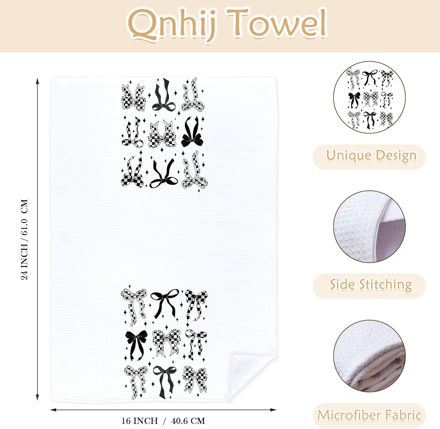 Trendy Coquette Bow Kitchen Towels, Preppy Girly Dish Tea Towels for Kitchen Decor, Black and White Checkered Bow Hand Towels for Bathroom, Coquette Girly Bathroom Decor, 16x24 Inch - Image 8