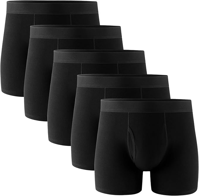 POPKOK Mens Underwear Tag-Free Cotton Stretch Boxer Briefs with Fly 5-Pack
