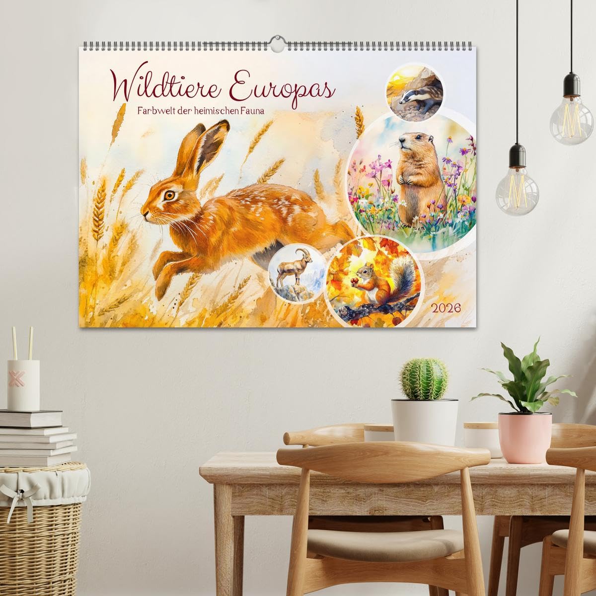 Wildtiere Europas - Farbwelt der heimischen Fauna (Wandkalender 2026 DIN A2 quer), CALVENDO Monatskalender: Entdecken Sie die magische Tierwelt in bezaubernden KI-Aquarellen (CALVENDO Tiere)