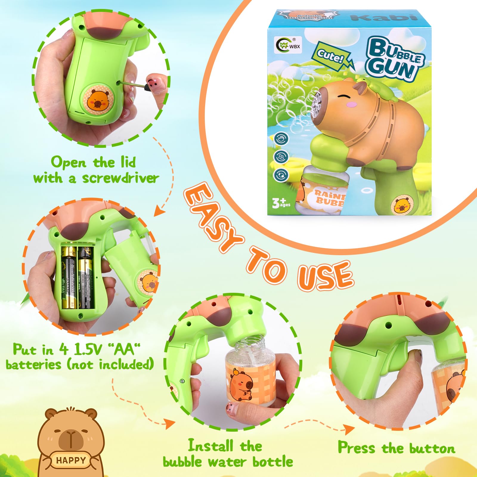 Capybara Bubble Gun, Cute Bubble Machine for Kids Toddlers Boys Girls, Summer Outdoor Toys Bubble Blaster Maker Blower