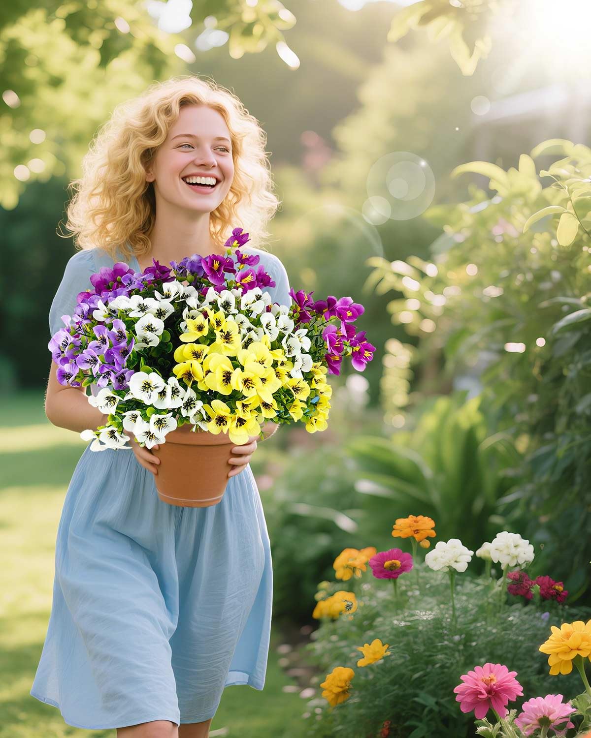 12 Bundles Artificial Flowers Outdoor, UV Resistant Artificial Pansies Faux Plastic Flower - Image 6