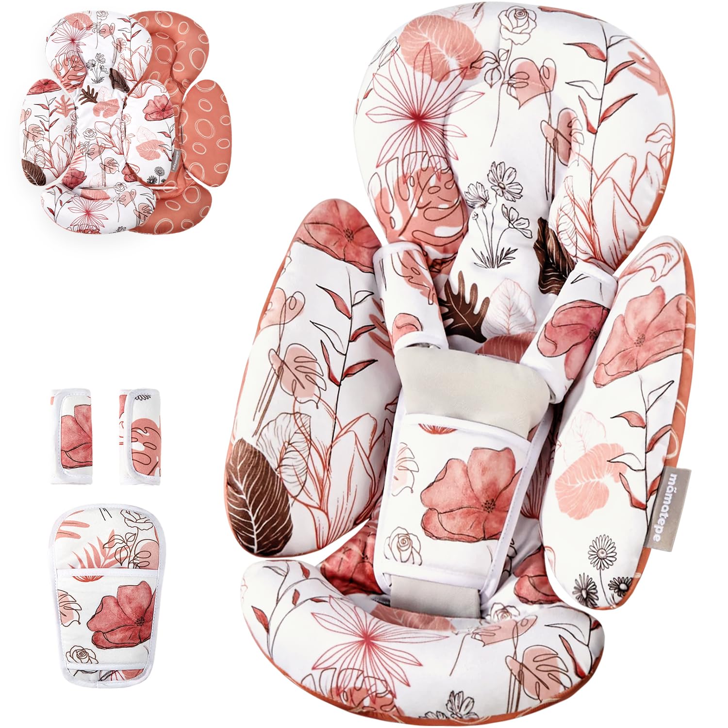 Mamatepe Infant Car Seat Insert, Baby Seat Head and Body Support for Newborn, Soft Breathable, Reversible Design, Fits for Stroller, Baby Swing, Rocker, Bassinets, Pushchair, Orange