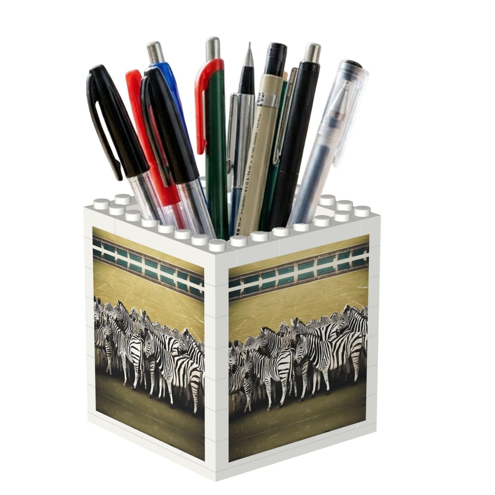 ESNAIUVCD Zebra Racetrack Print Building Block Pen Holder - Pencil Holder For Desk/Classroom,Desk Accessories, Multifunctional Office Supplies Pen Organizer Pencil Cups(2pcs)