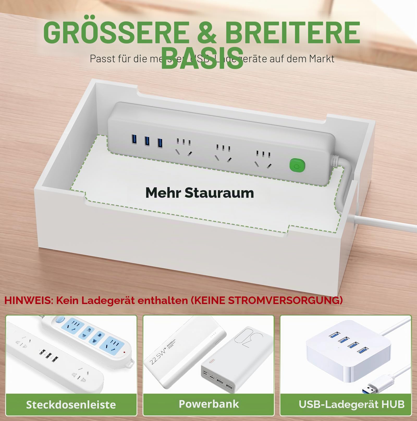Pezin & Hulin Bambus Ladestation für mehrere Geräte Natur+Weiß | Organizer für elektronische Geräte für Handy, Tablet, Uhr und mehr (ohne USB-Ladegerät und Kabel)