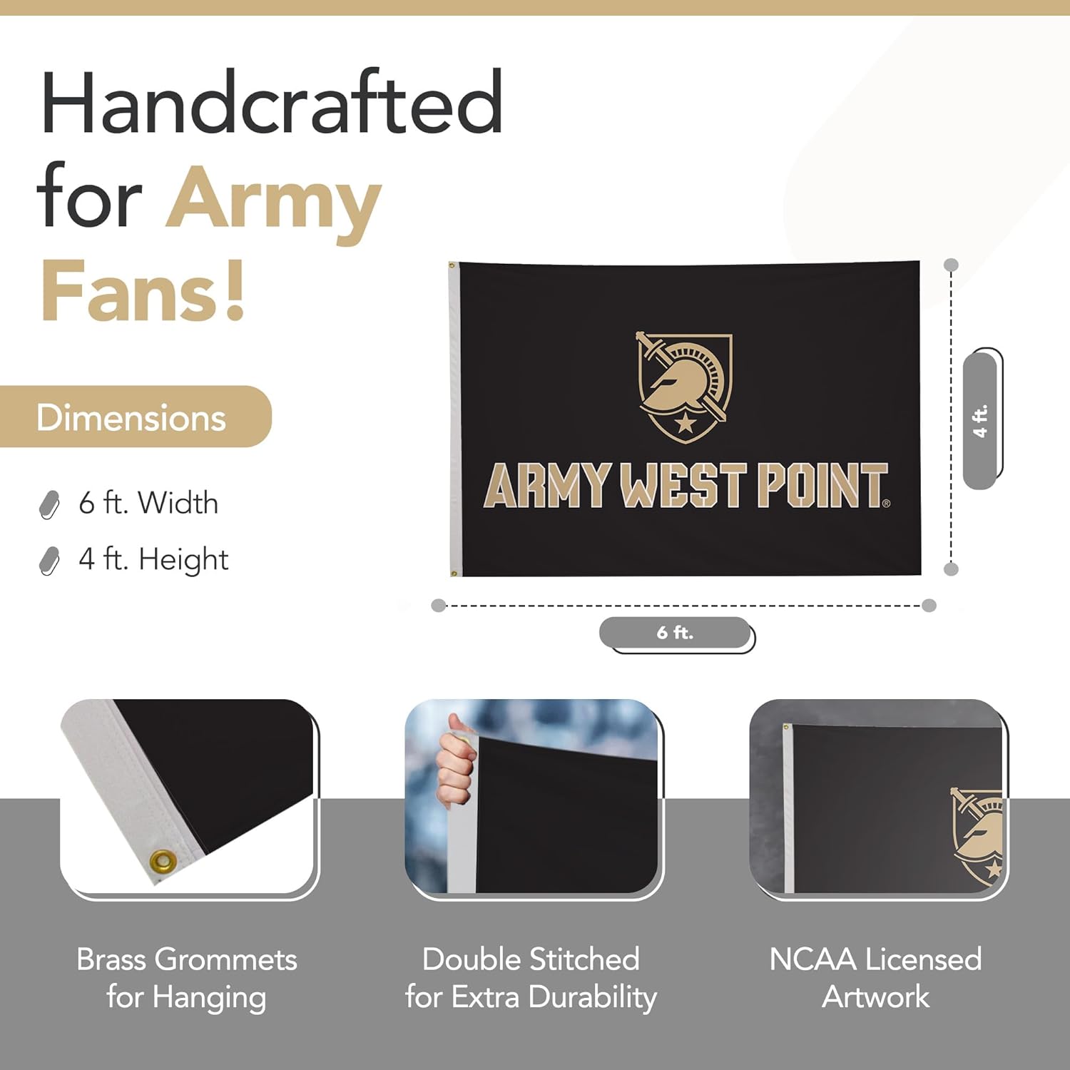 Army Black Knights College Sports Printed Flag - NCAA Licensed - Nylon - School Banner (Gold, Black) (4' x 6')