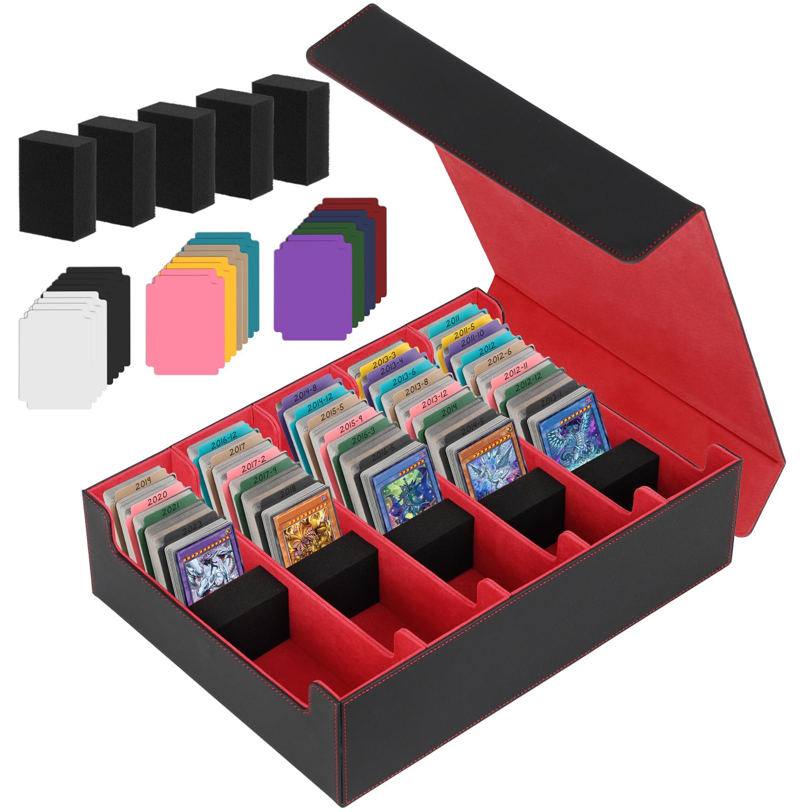 Boîte à Cartes 3 Rangées – 2400+ Cartes – Rangement Pour PTCG, TCG, Yugioh – Poignée, Fermeture Magnétique – Noir Et Vert
