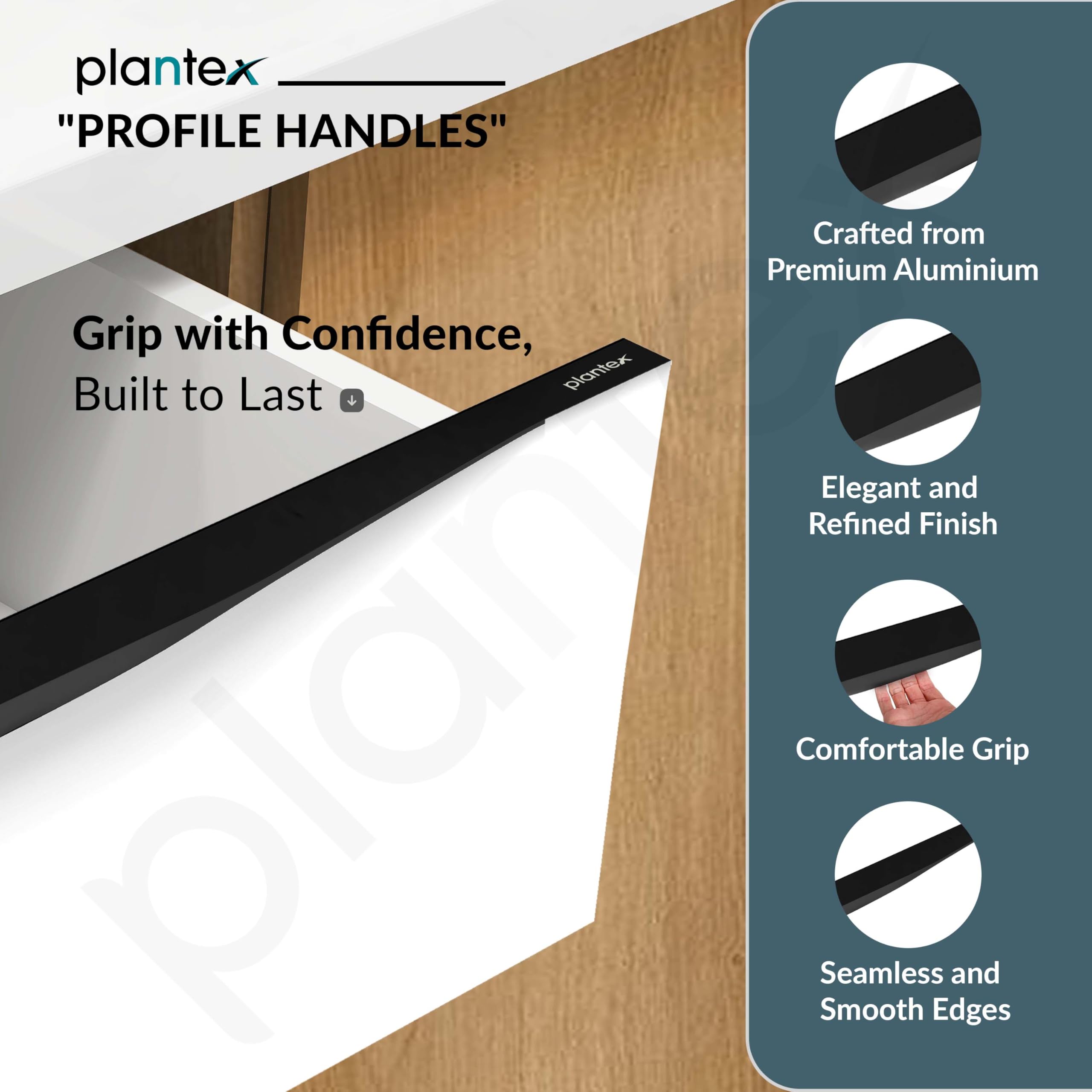 Plantex Profile Handle for Kitchen Cabinet/18 Inch Aluminium Drawer Profile Handle/Wardrobe Pull Handle for Home/Office/Hotel - Pack of 5 (Black) — Amazon image 2