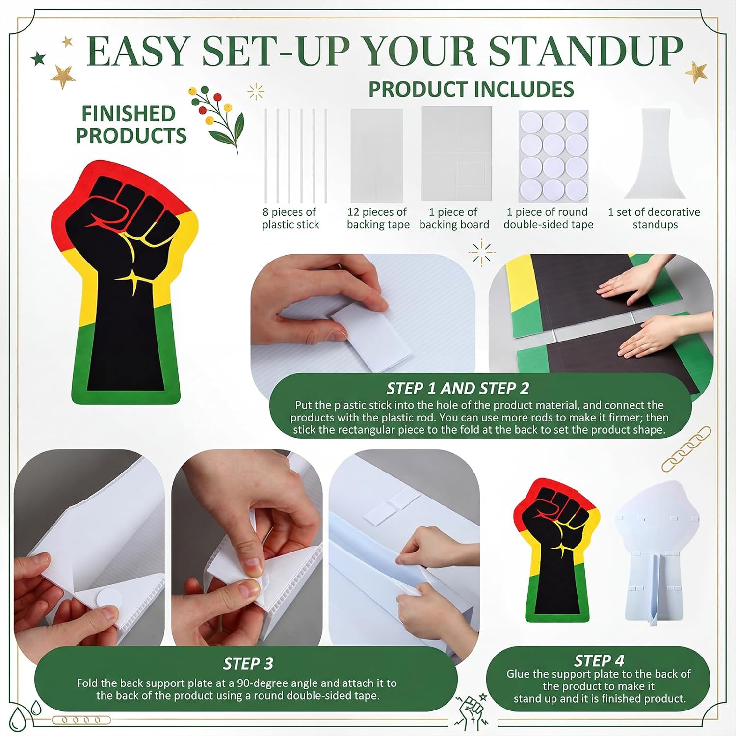 Juneteenth Decorations Party Supplies Include 4 ft Freedom Fist Cardboard Cutout Stand up Juneteenth Boxes for Africa American June 19th Independence Freedom Day Party Decorations