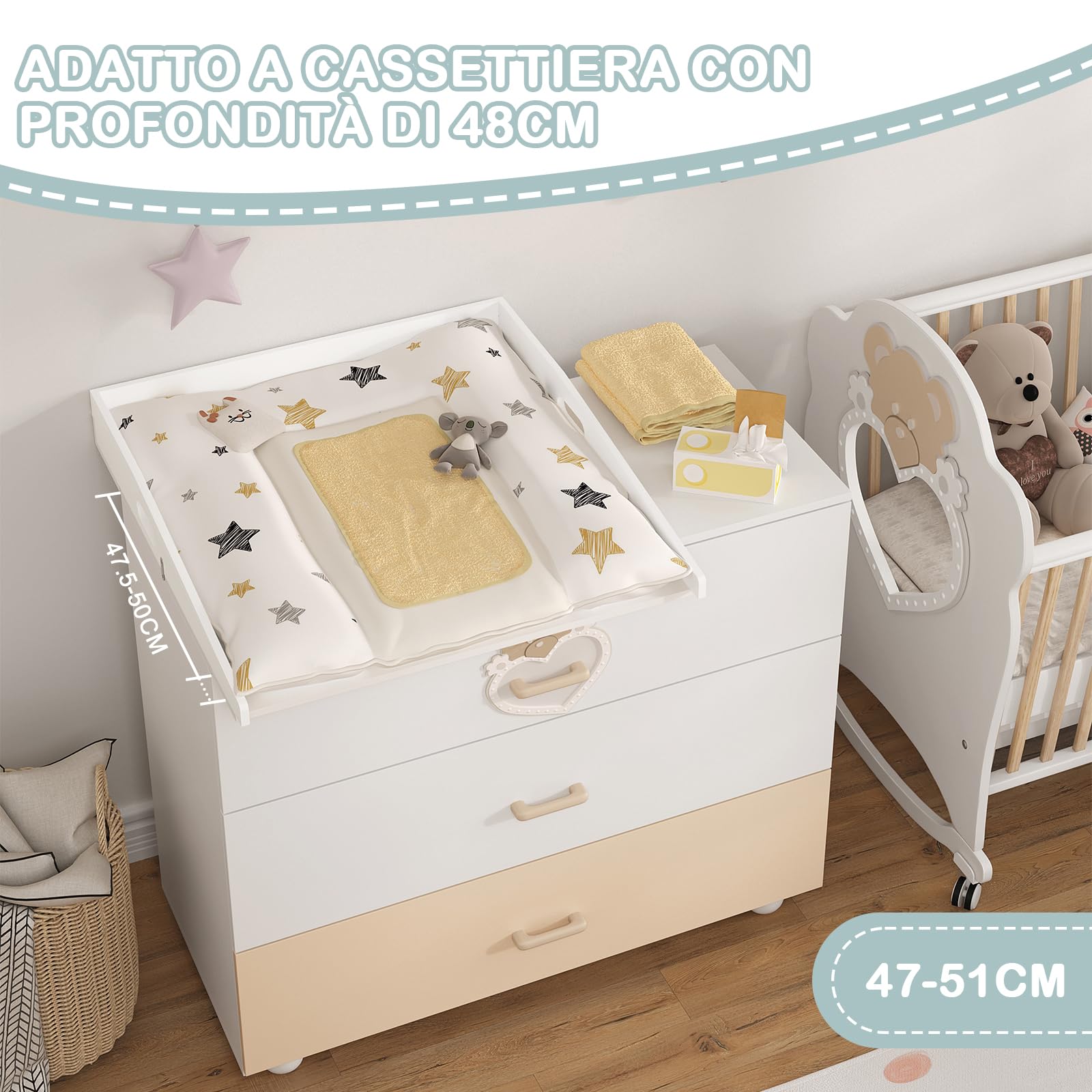 WOLTU Fasciatoio per Cassettiera in MDF 70x75x10 cm Bianco