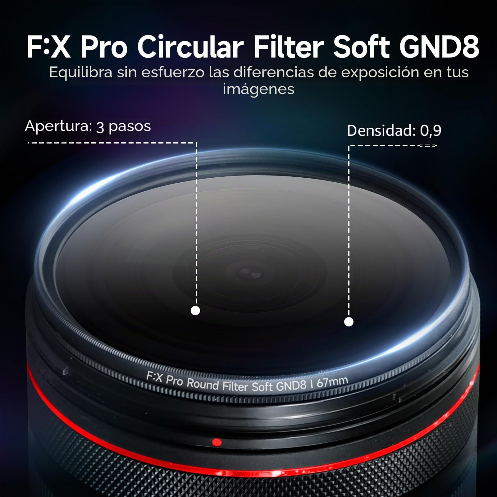 Rollei F:X Pro - Filtro Redondo de Degradado Gris Soft GND 8 con Anillo Giratorio para Ajustar el Degradado a lo Largo del Eje de rotación, Ideal para fotografía de paisajes y Arquitectura (67 mm)