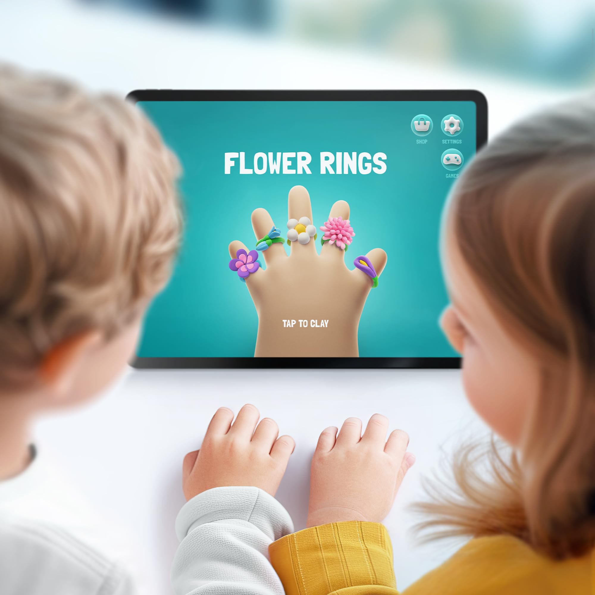 HEY CLAY Bijou Rings - Zestaw glinianych akcesoriów do majsterkowania - Glina suszona na powietrzu z narzędziami i interaktywną aplikacją dla dzieci w wieku 4-8 lat (floral nels)