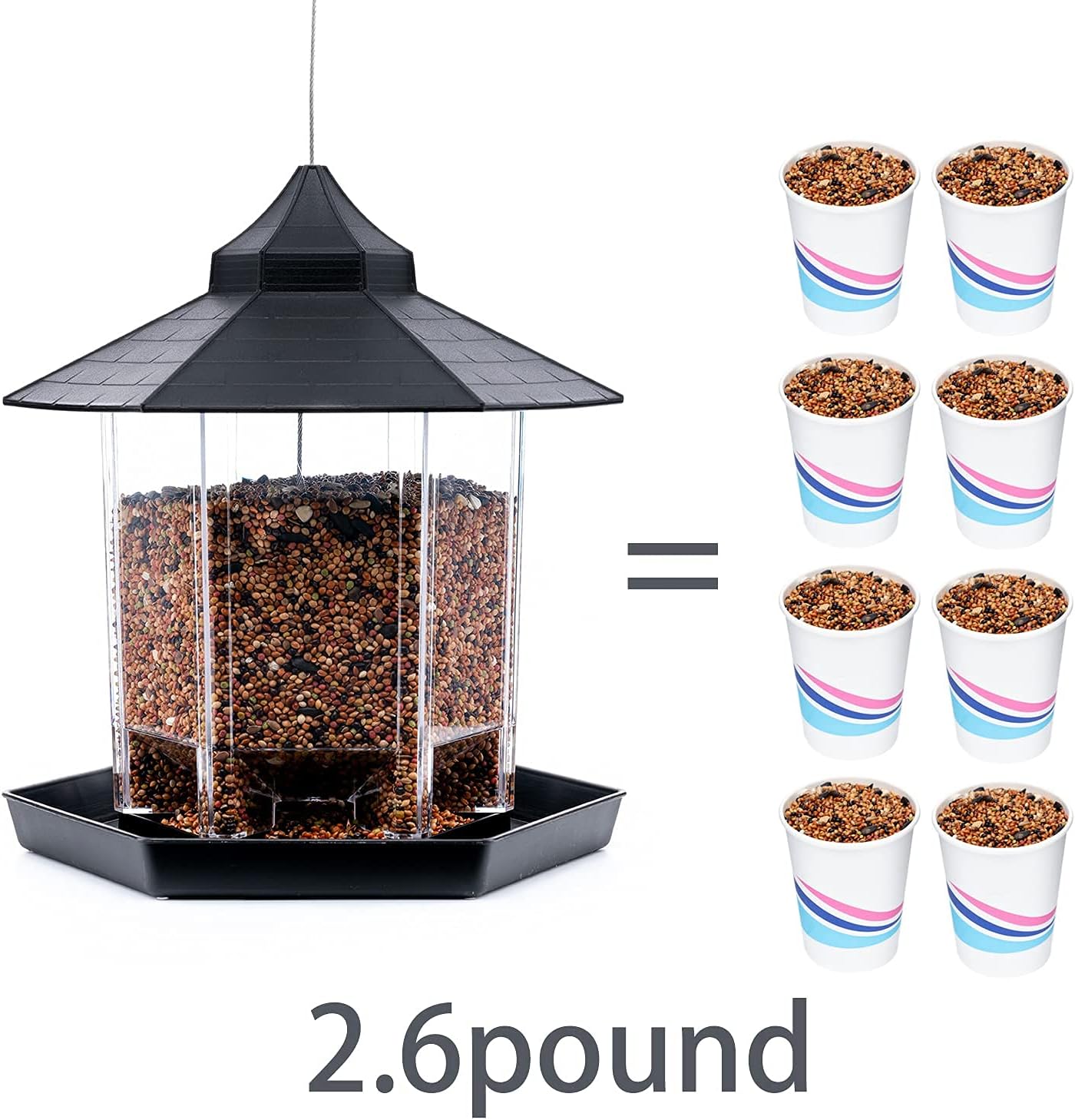 Bird Feeders for Outside, Bird Feeders Squirrel Proof for Outside, Wild Bird Feeders Large Capacity for Garden Yard Decoration for Wild Birds, Gazebo Bird Feeders for Outdoors Hanging(Rust Proof)