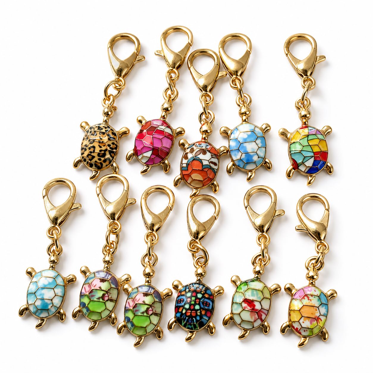 LANQEAOR Turtle Keychain Set 10pcs for Backpack, Wallet and Handbag Decor