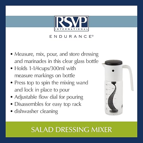 Miniatura 6 de RSVP International Colección de accesorios de cocina Aceite y aderezo, batidora, capacidad de 1.25 tazas, fondo de vidrio