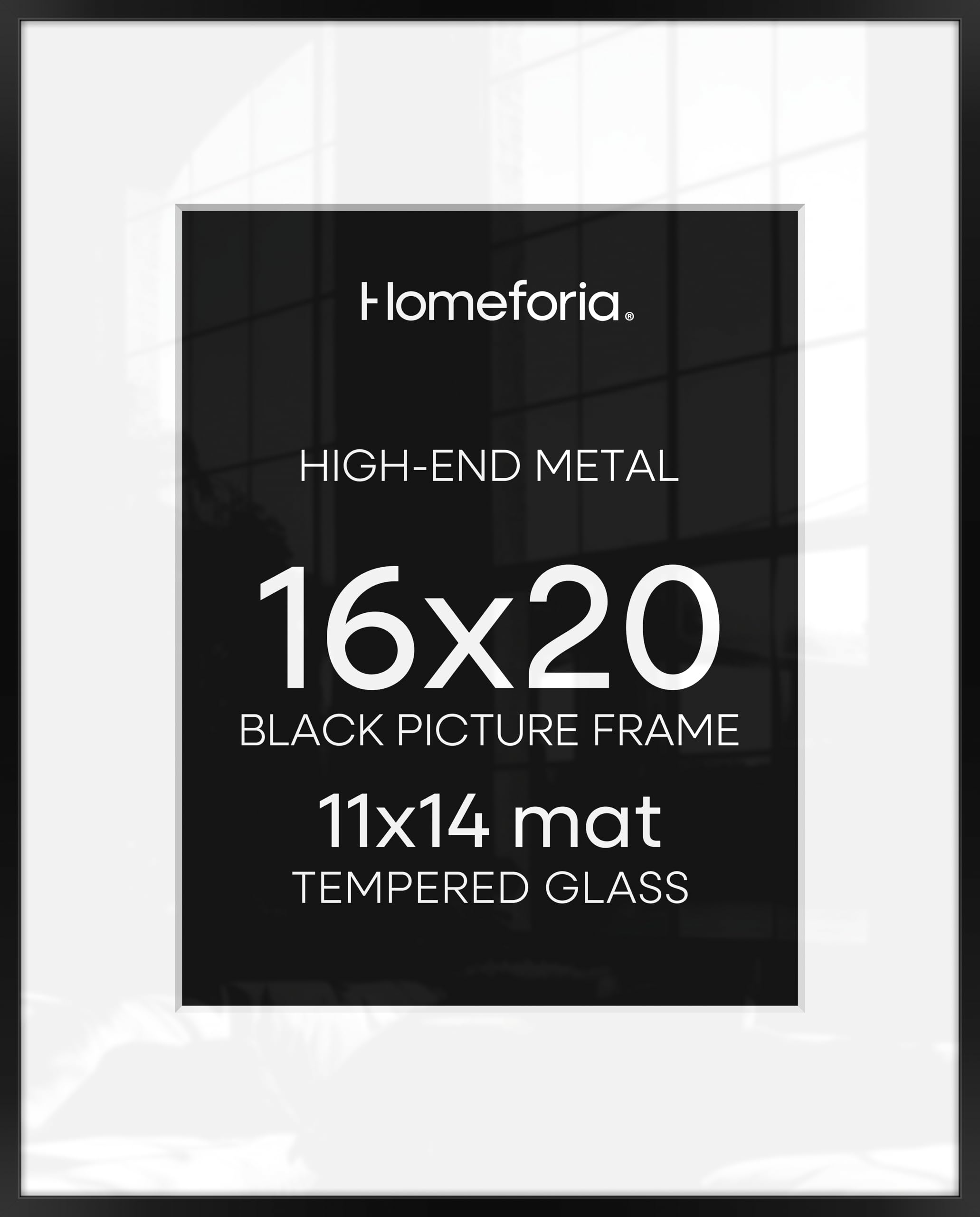 Homeforia 16 x 20 Picture Frame Black, High End Metal 11x14 Matted for 16x20 Frame, 16 x 20 Black Poster Frame with Mat 11 x 14 inch Photo, 20x16 Thin Hanging Frame, Tempered Glass, Wall Kit, Set of 1