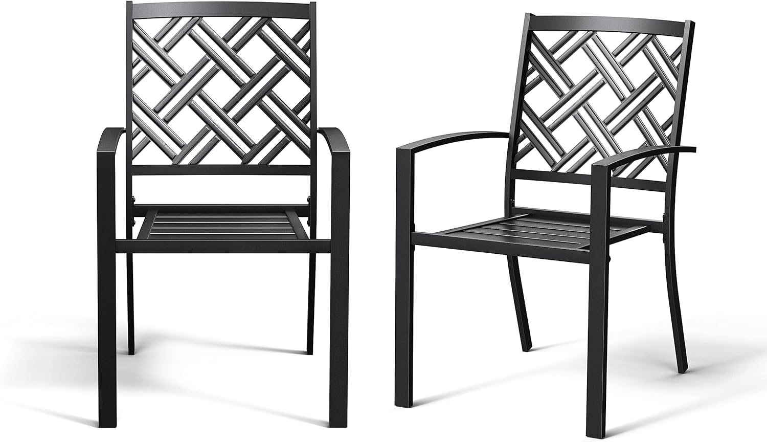 Bigroof Outdoor Patio Dining Chairs Set of 2, Metal Stackable Bistro Deck Chairs