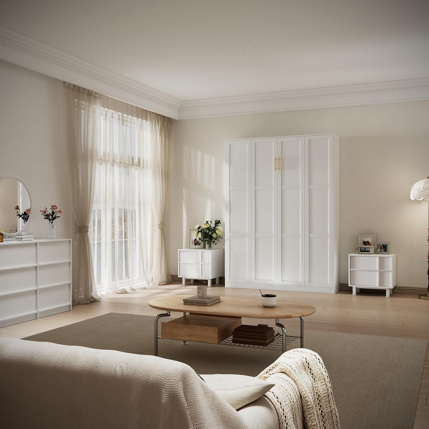 The Bobve Murphy Bed fully deployed with a mattress, ready for use.