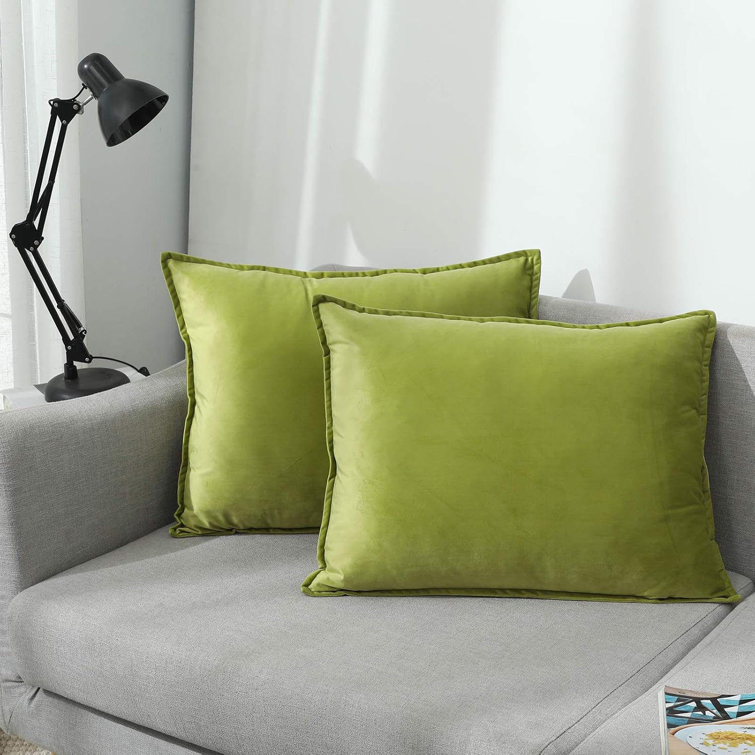 Colorxy Standard Velvet Pillow Cases, Soild Soft Pillow Shams, Decorative Throw Pillow Covers, 20x26 inch, Set of 2, Apple Green