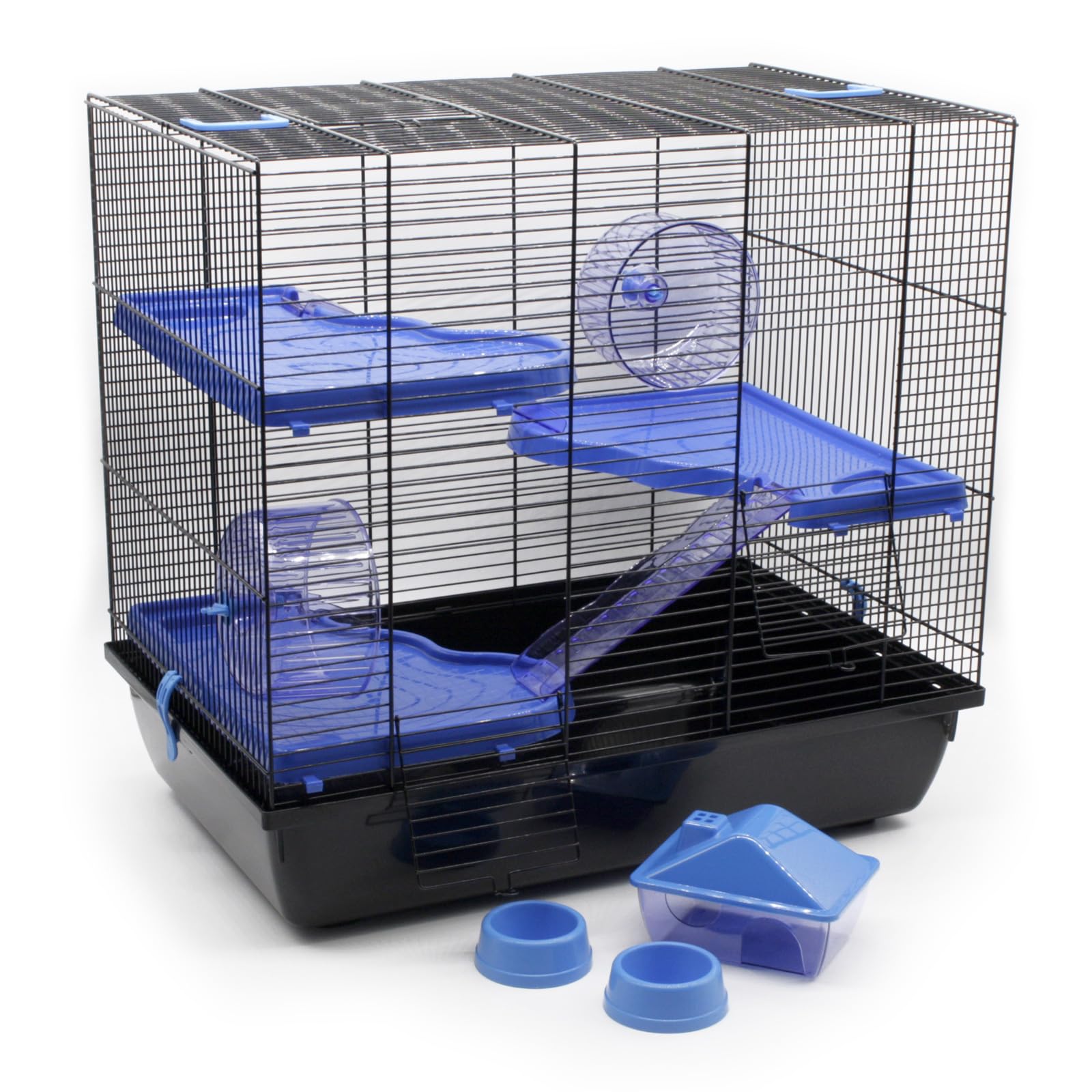 ZooPaul Premium Nagerkäfig XXL für Kleintiere Blau inkl. Zubehör 60x36x54 cm Maus Hamsterkäfig mit Häuschen, Laufrädern, Futternäpfen, Böden und Leitern