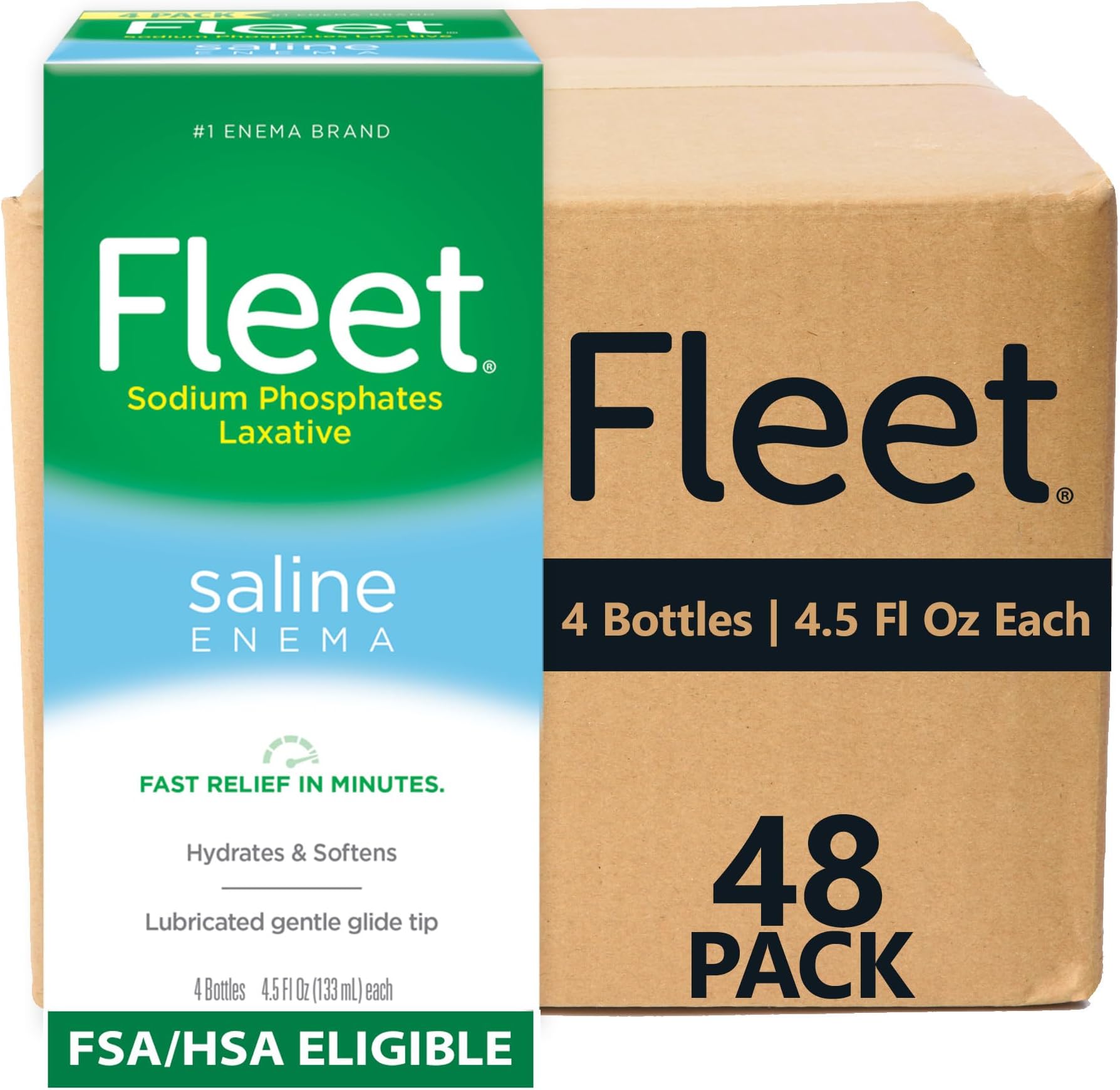 Fleet Laxative Saline Enemas for Constipation Relief for Adults, Fast and Effective, 4.5 Fl Oz Each, Pack of 48 Bottles