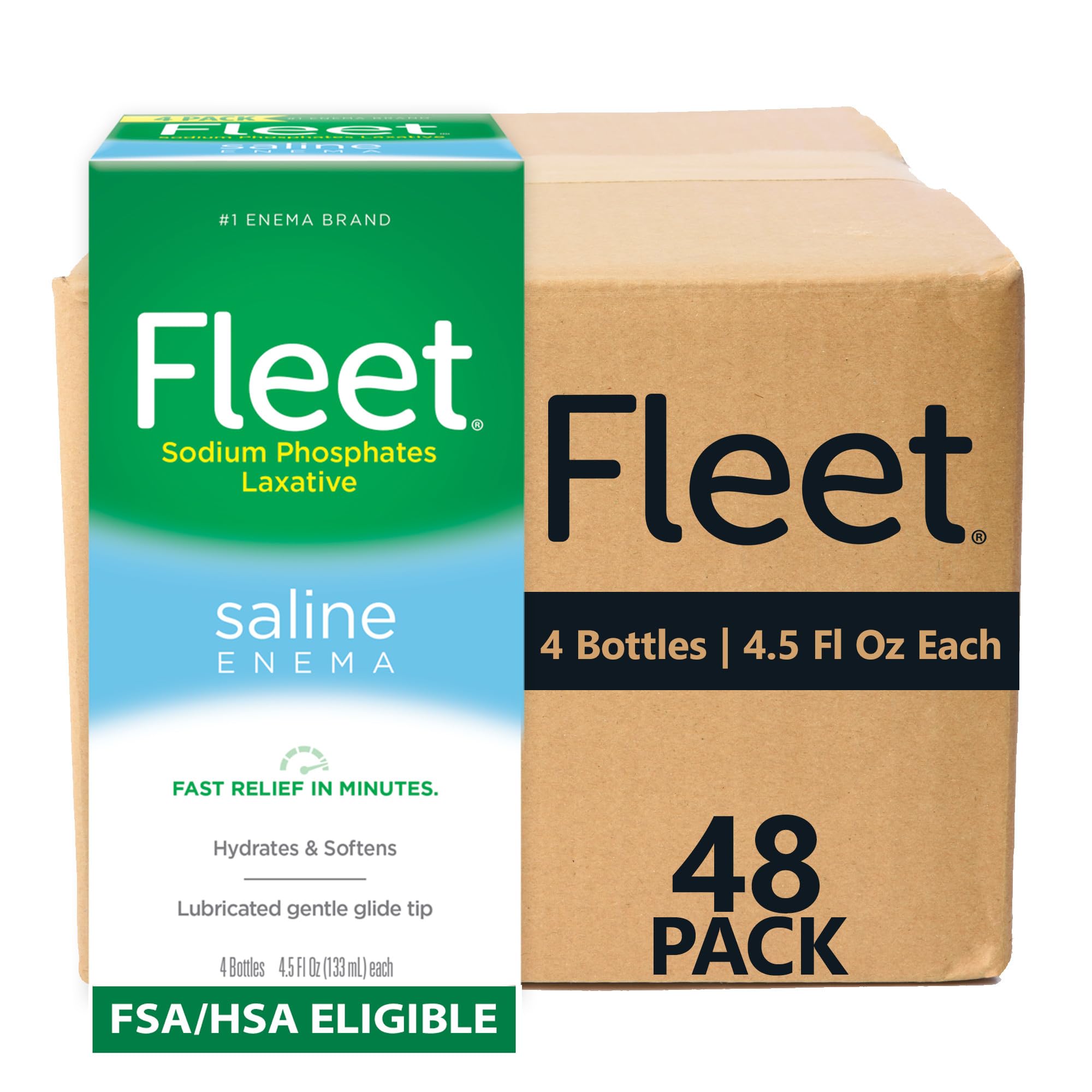 Fleet Laxative Saline Enemas for Constipation Relief for Adults, Fast and Effective, 4.5 Fl Oz Each, Pack of 48 Bottles