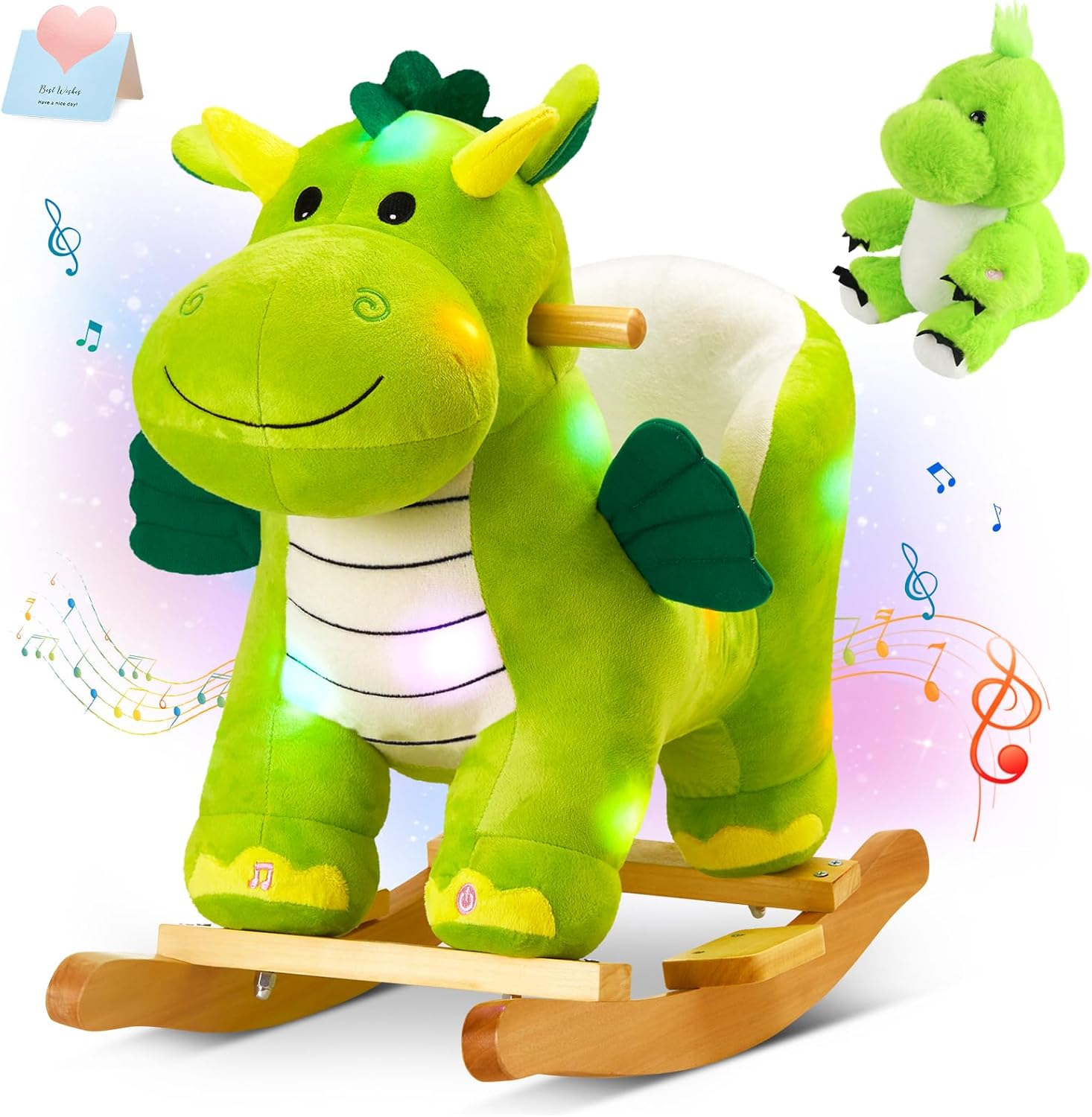 Glow Guards Light Up Musical Dinosaur Baby Rocking Horse Set of 2 with Safety Belt Dinosaur Rocker Baby Rocking Chair for Toddlers 1-3