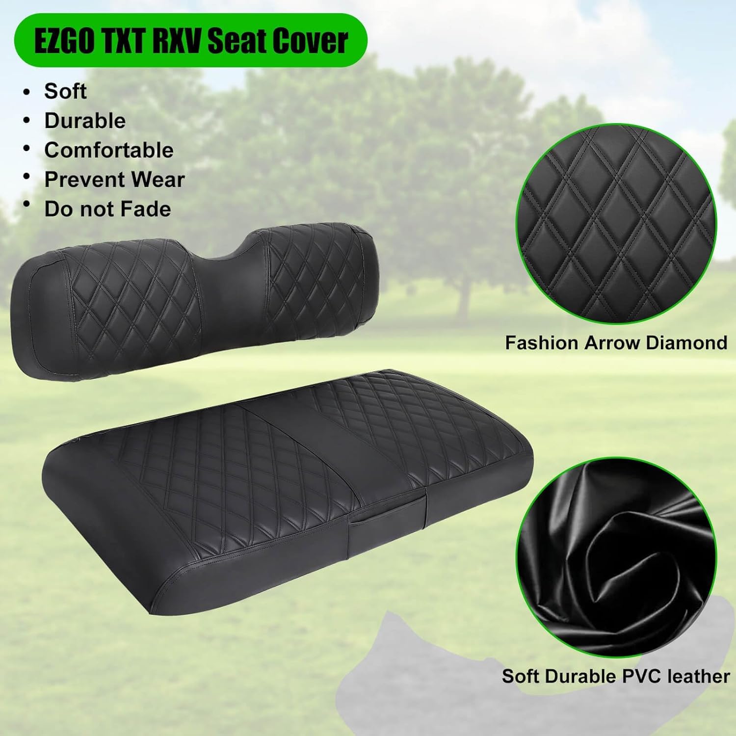 EZGO Seat Covers, Golf Cart Seat Covers for EZGO TXT 1994-2013 and EZGO RXV OEM Ordinary Seat Thick Marine Leather Custom Diamond Comfortable/Anti-Scratch/Anti-Fading/Easy to Install