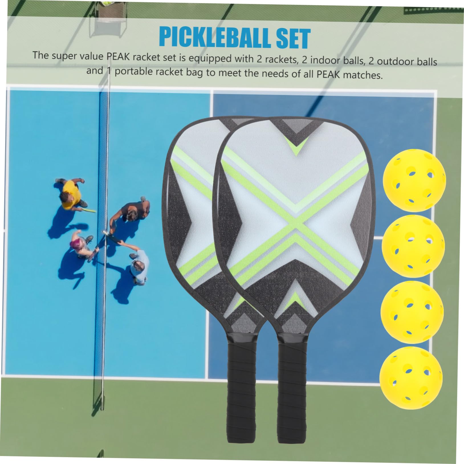 POPETPOP Pickleball con Racchette Antiscivolo e Palline Resistenti Kit Portatile per Sport all Manico Confortevole e Materiali Abs e Legno Duraturi