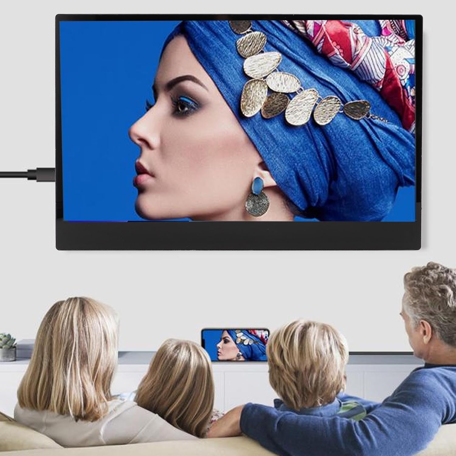 ASHATA Portable Monitor connected to a laptop via USB-C cable