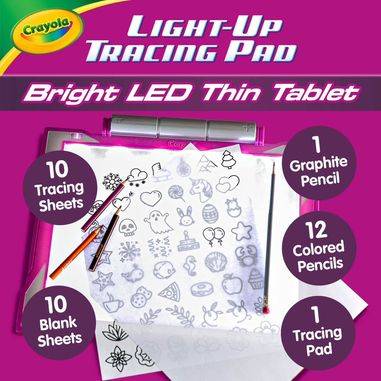 Crayola - Lavagna Luminosa per Disegnare, Tavoletta Grafica per Ricalcare, Disegnare e Colorare, Portatile, Più di 100 immagini diverse, Gioco Creativo Educativo 6+