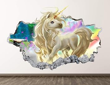 Unicorn Wall Decal Art Decor 3D Smashed Kids Fantasy Sticker Mural Nursery Girl Gift BL05 22"W x 14"H