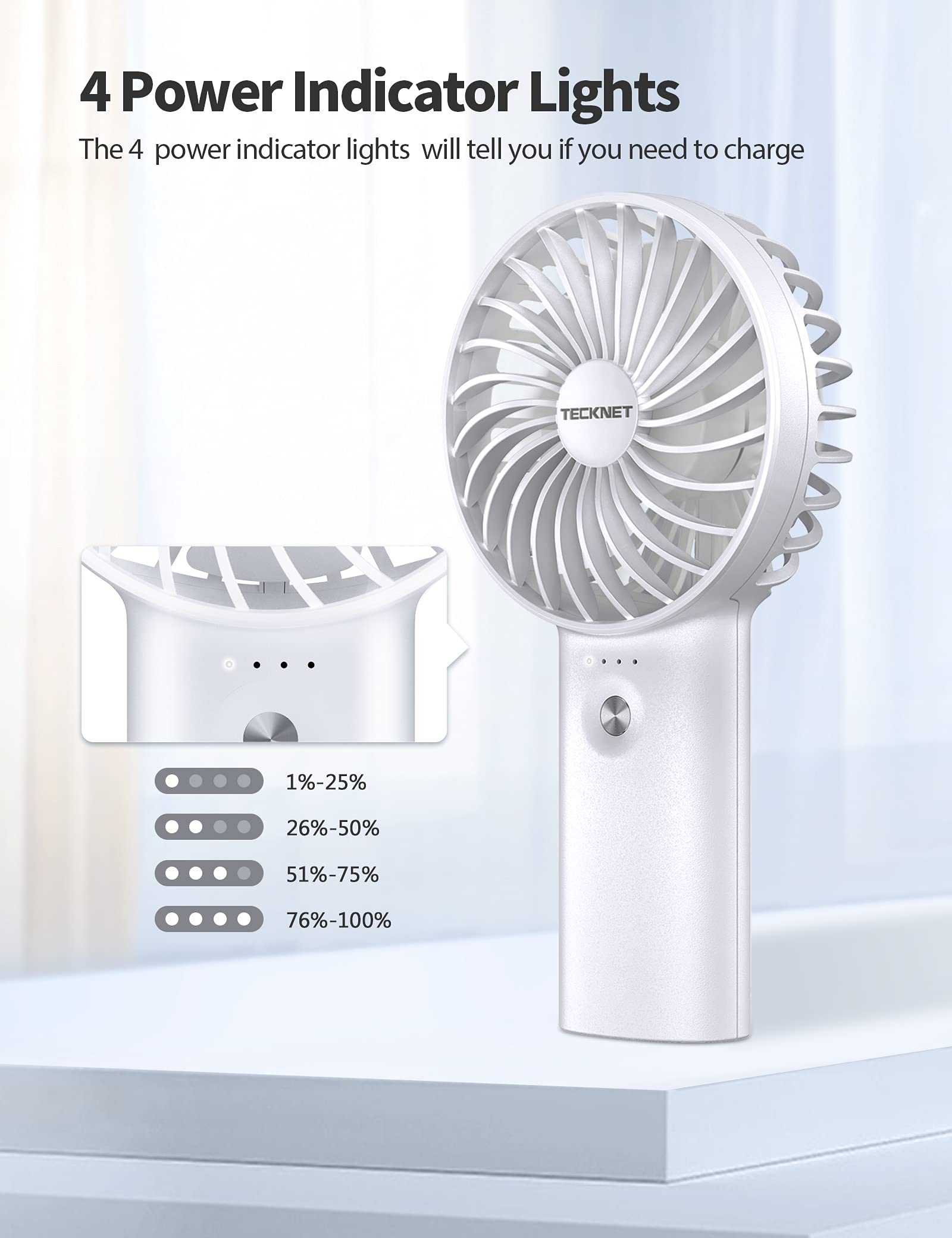 TECKNET Mini Wentylator Ręczny 2 w 1, Przenośny Wentylator 5200mAh z Funkcją Power Banku, USB Ładowalny Wentylator z 3 Regulowanymi Prędkościami, Nadaje się do Użytku Biurowego/Podróży/Na Zewnątrz