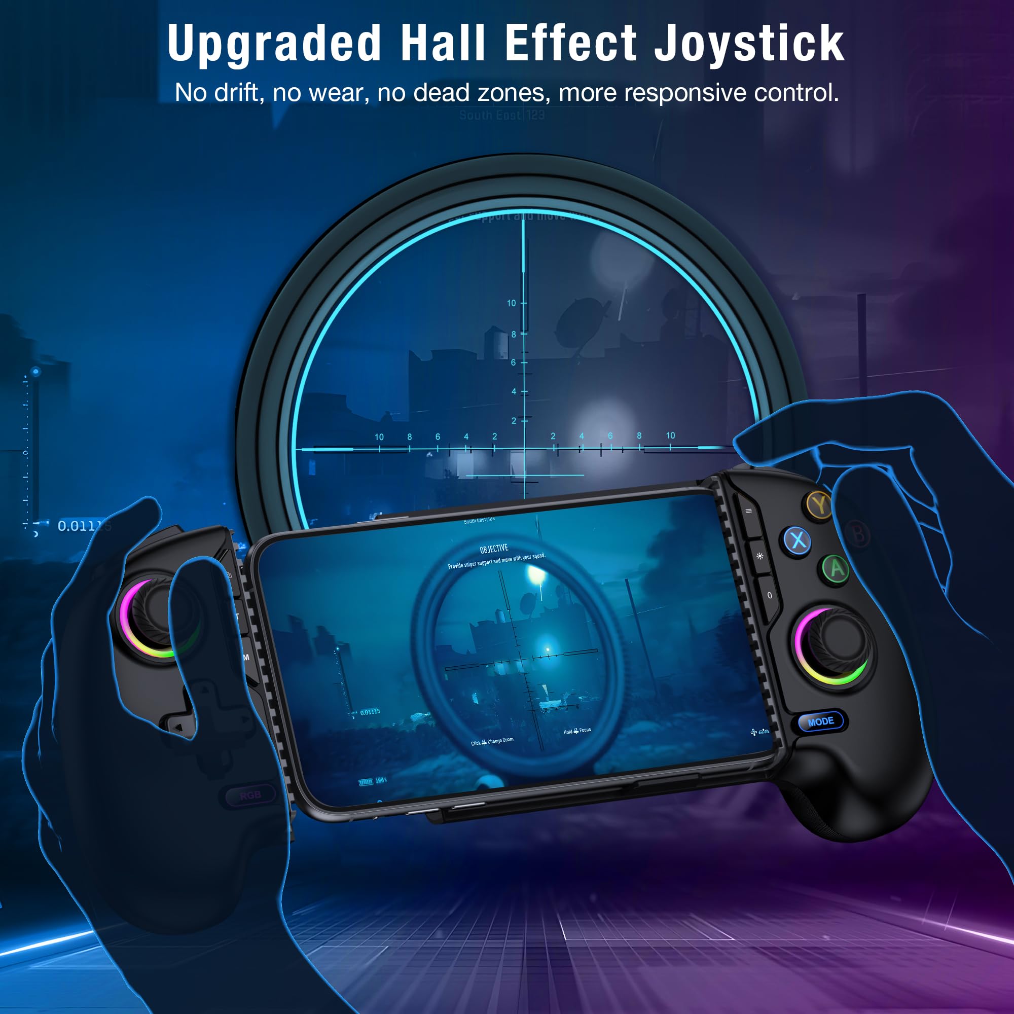 HELLCOOL Wireless Handy Controller, Handheld Smartphone Controller mit Hall Joysticks für Android/iPhone, kompatibel mit Xbox Cloud/Steam Link/GeForce Now/MFi Apple Arcade