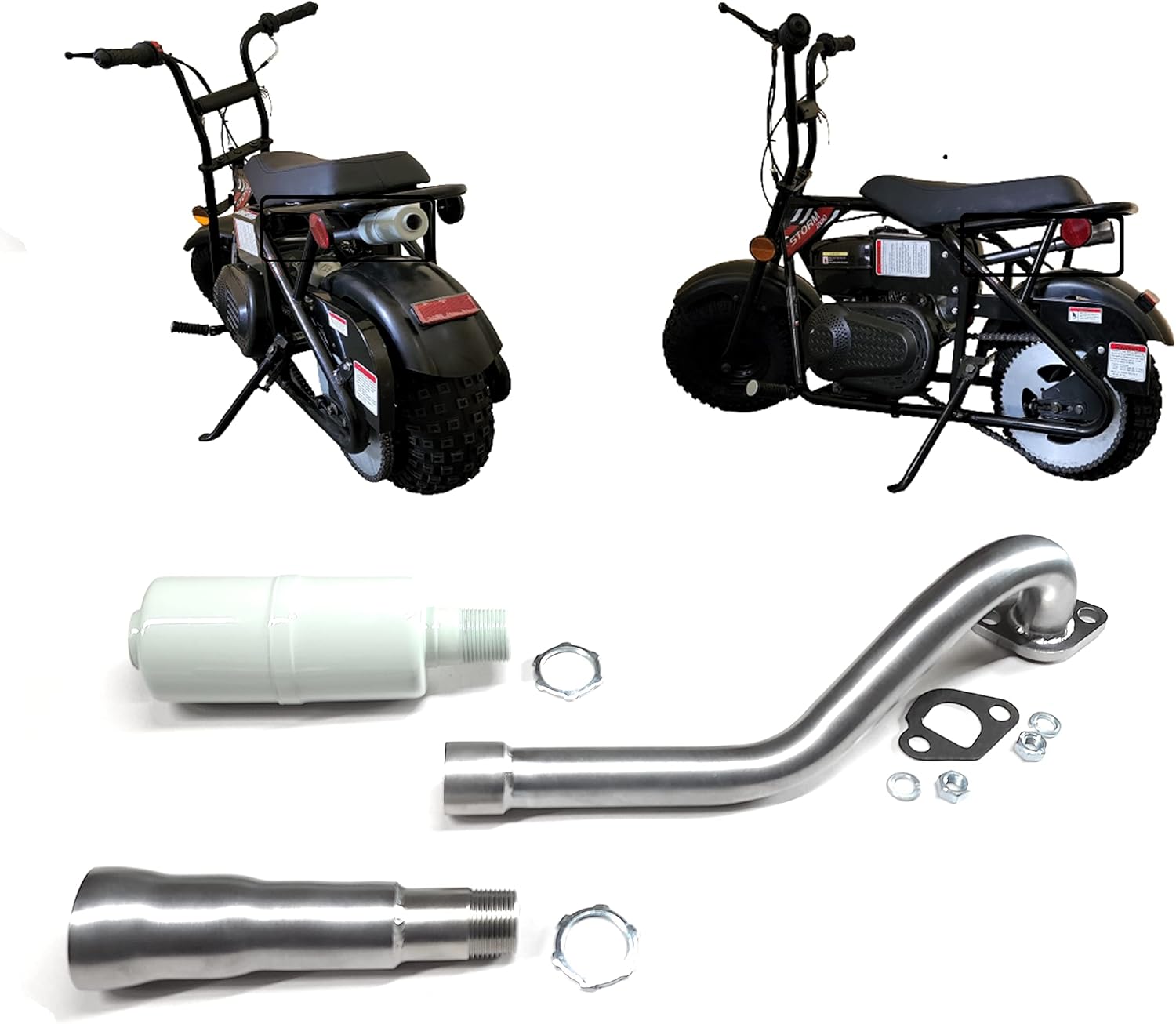 ARSPORT Center Exhaust Header tip/Muffler for TrailM Storm 200 Minibike, USA Made!