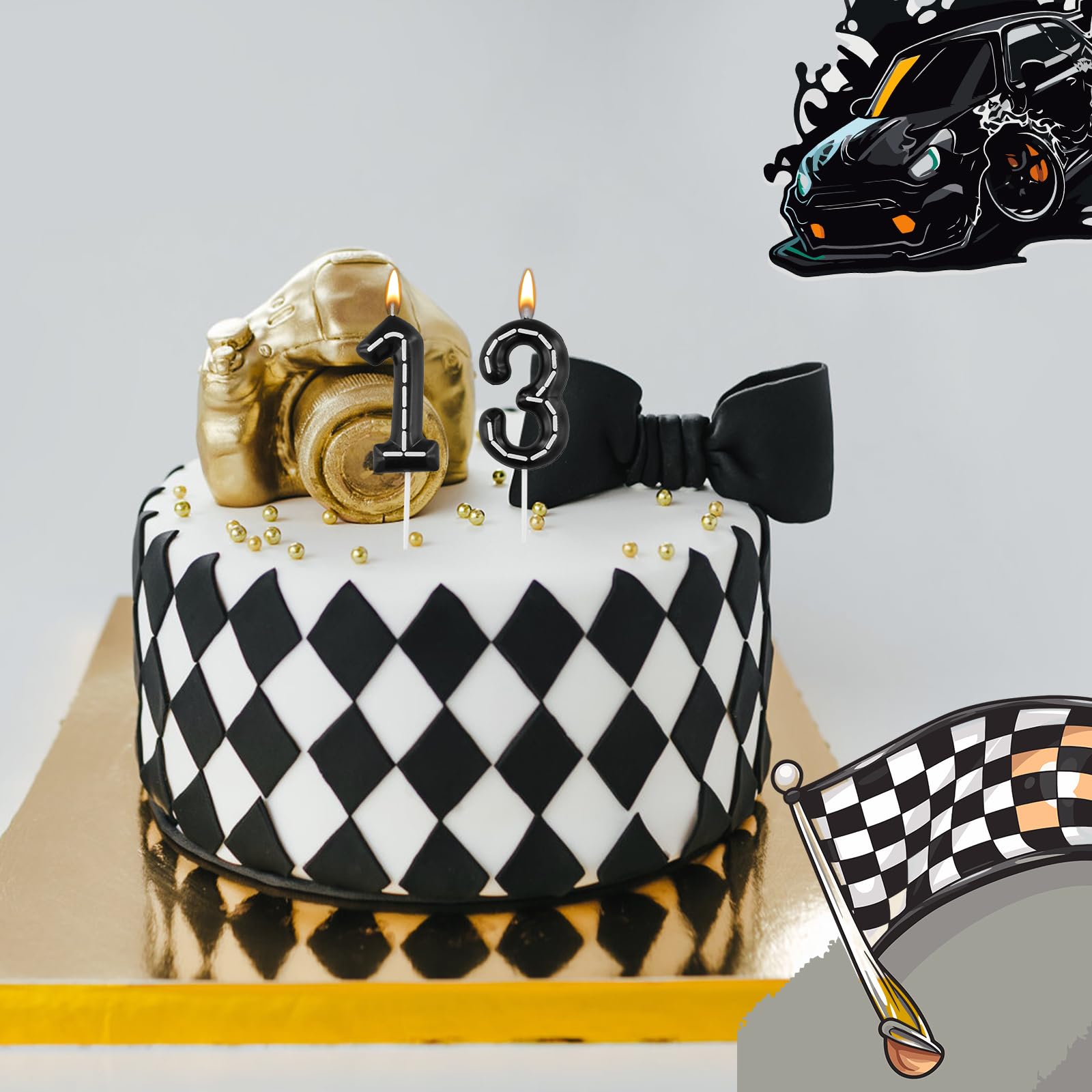 Geburtstagskerzen Rennwagen-Design – 6x3,7 Cm Schwarz-weiße Zahlenkerzen Für Torte & Deko