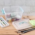 6 Boîtes de rangement claires en plastique L avec poignées vertes à la menthe, petites boîtes de rangement en laque, paquet de 6