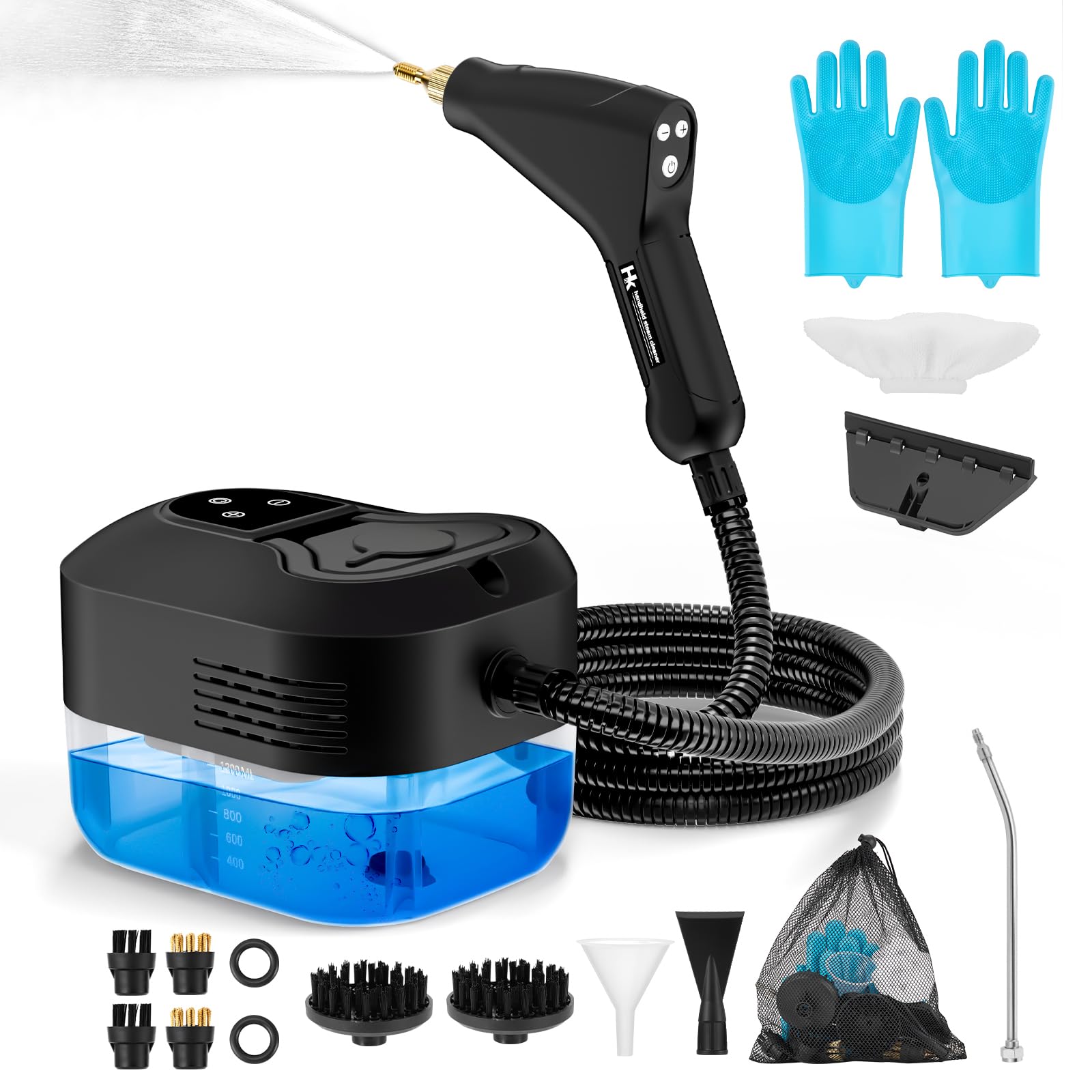 HK Steam Cleaner, 6-Level Adjustable Handle, 1.2L Tank, 15s Heat-Up, 2500W Steamer for Cleaning, Portable Steamer for Cleaning with 16PCS Accessories, Steam Cleaner for Home,Dirt,Grease, Car