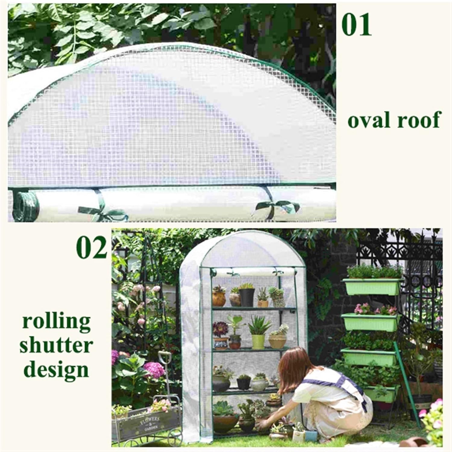 Outdoor Greenhouse,Plastic Warm House,PE Cover with Roll-up Zipper Entry Doors, Garden Plant Hot House,for Patio, Backyard, Nursery, Home Growing ( Color : White )
