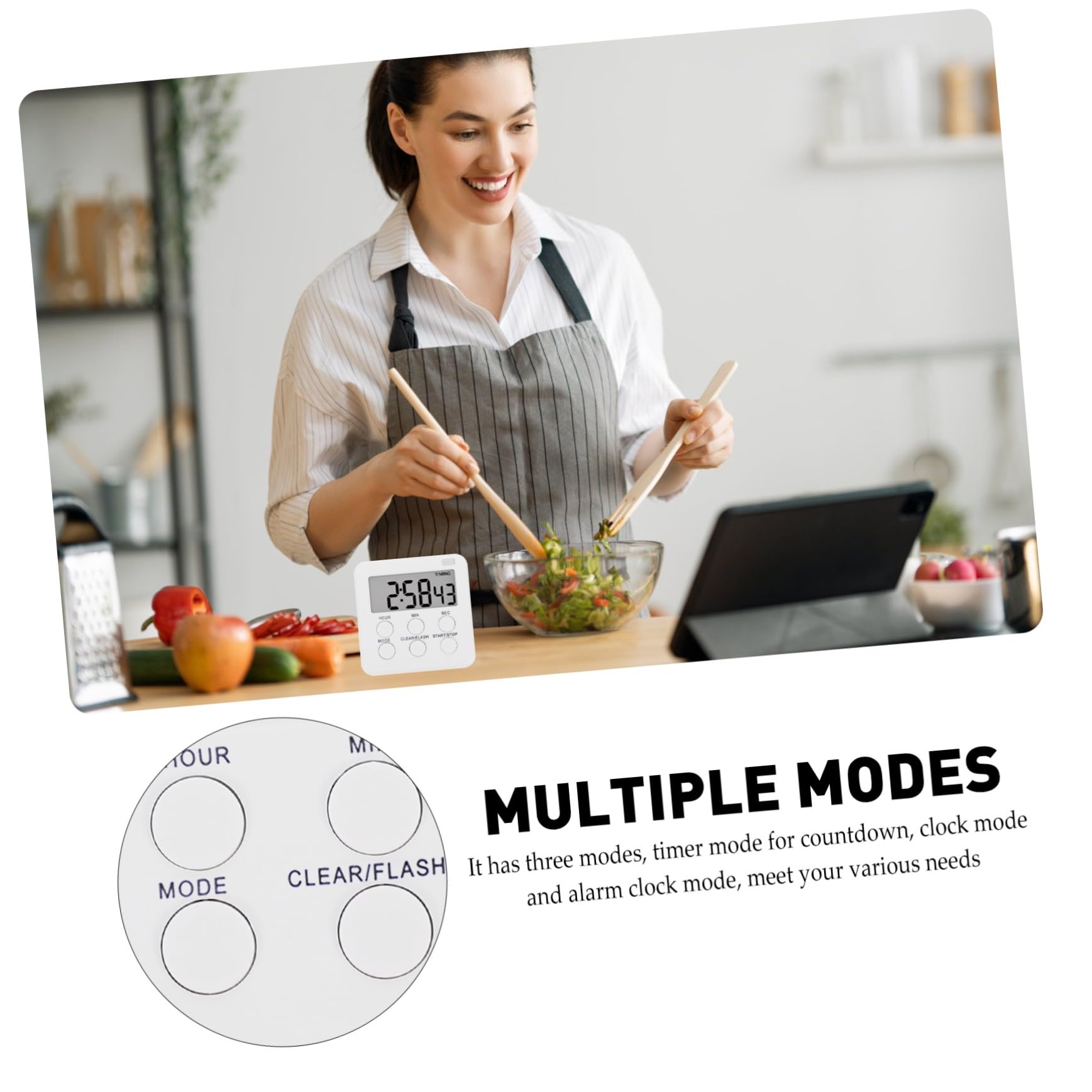 Lot de 6 Minuteurs Numériques Silencieux en Abs, Mode Horloge